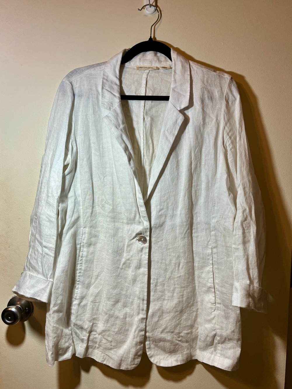 Christian Siriano New York 100% Linen Blazer Classic White Jacket Lightweight M